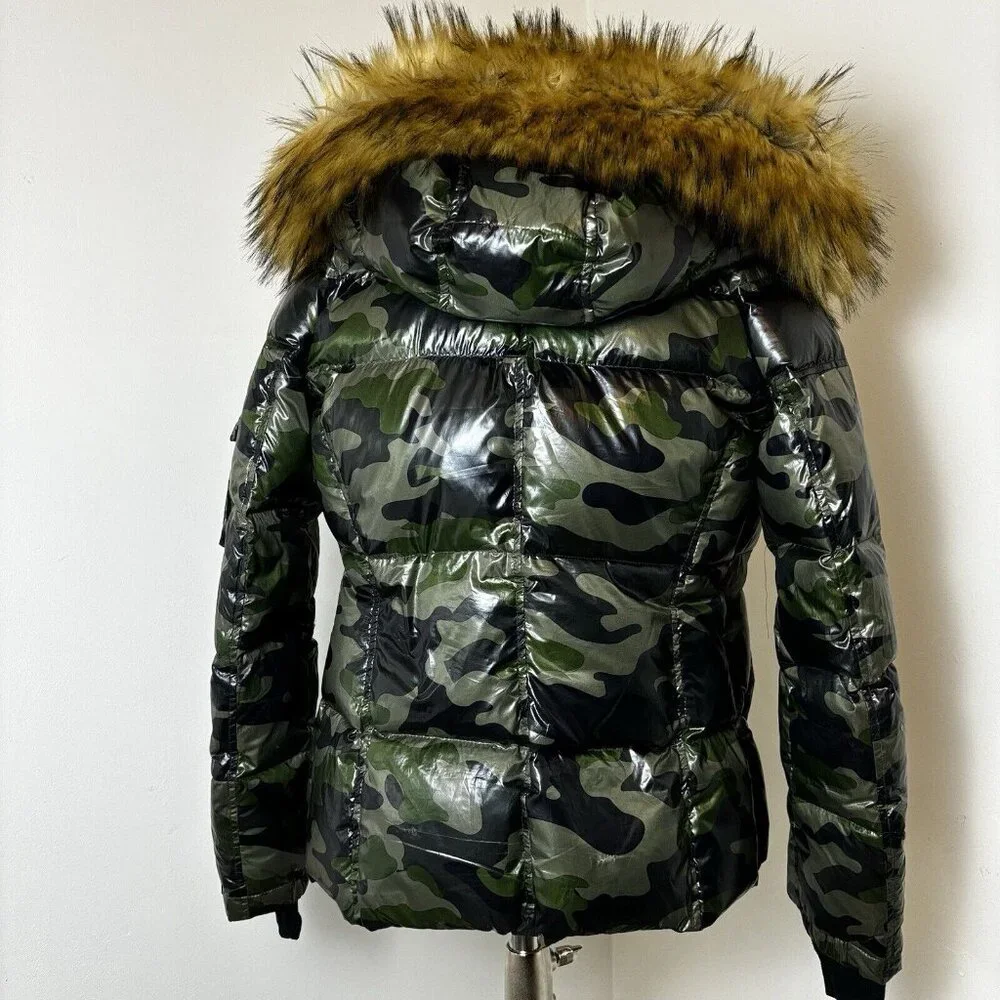 Sam’s S13 Women's Down Puffer Jacket with Faux Fur Trimmed Removable Hood Camo M